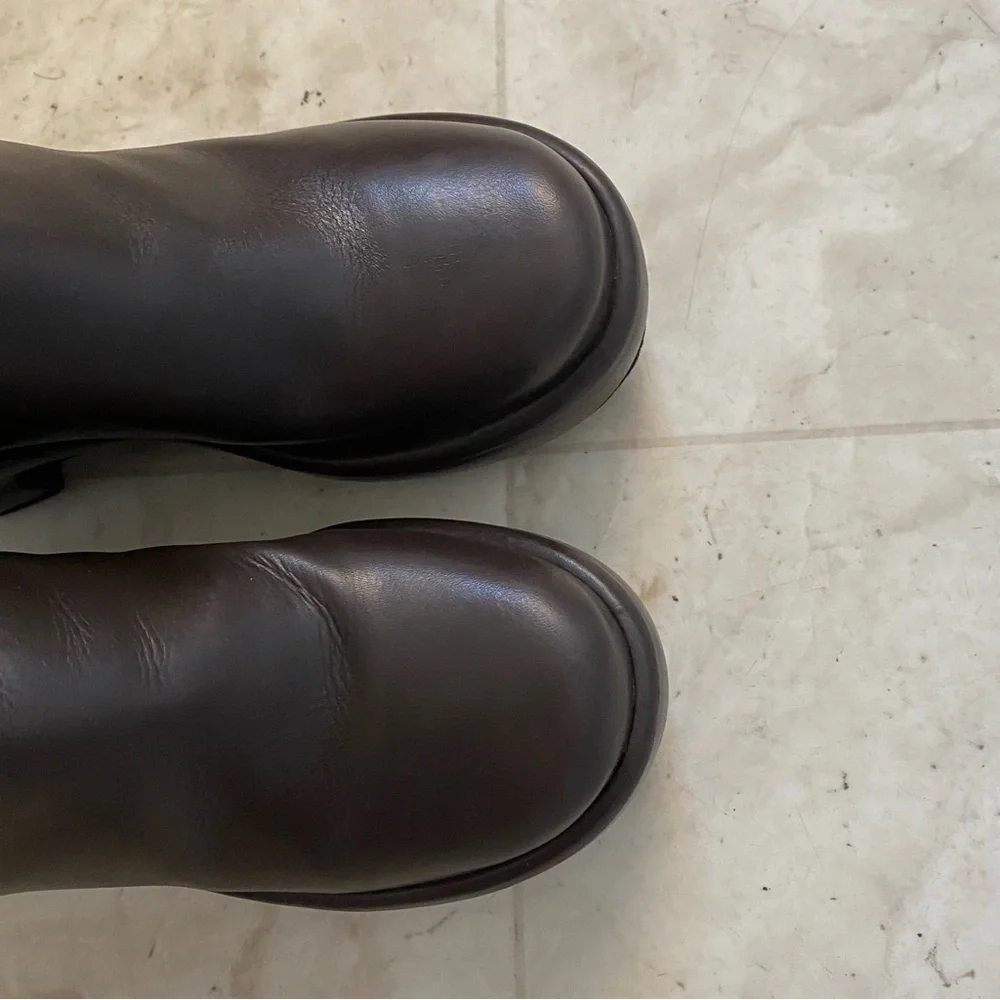 $298 Everlane Puffa Dark Brown Leather Chunky Grunge Platform Moto Boots Sz 6.5